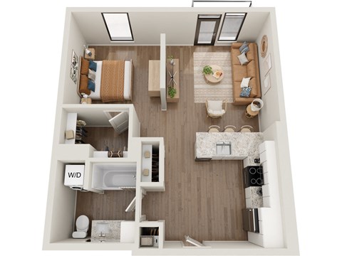 Floor plan for 1 bed, 1 bath, 625 sqft